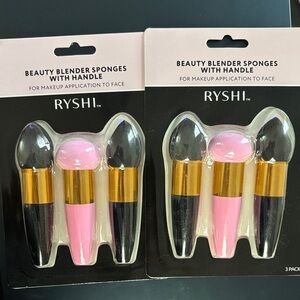 Ryshi Pink & Black Beauty Blender Sponge Sets with Handle (3-Pack) x2